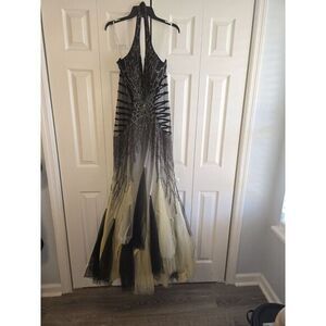 Jasz Couture By Adagio‎ Women's Silk Luxurious Beaded Black Gold Dress Size 16